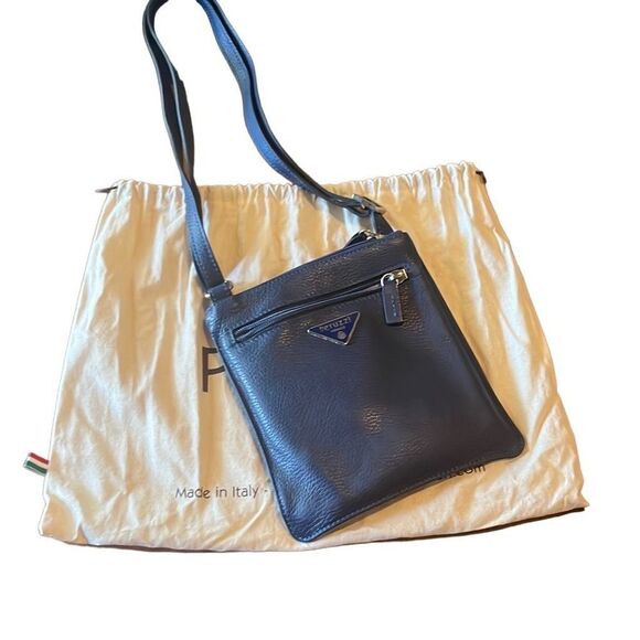 Peruzzi Blue Italian Pebbled Leather Small Adjustable Crossbody Bag Pur Bags